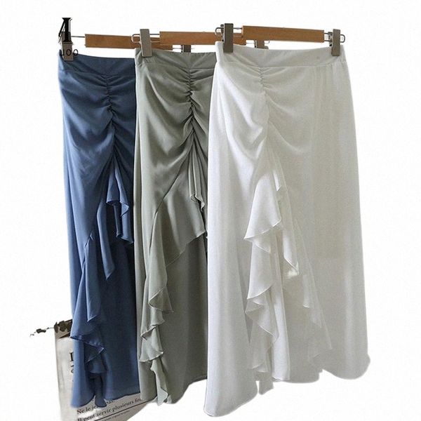 

skirts yuoomuoo elegant high waist ruffle skirt 2022 summer women irregular office solid drawstring long faldas mujer b71u#, Black