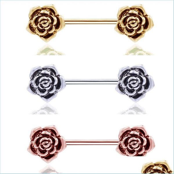 

nipple rings stainless steel retro electroplate rose nipple rings puncture ornaments women body jewelry 2 8ll t2 drop delivery 2021 dh dhhab, Silver