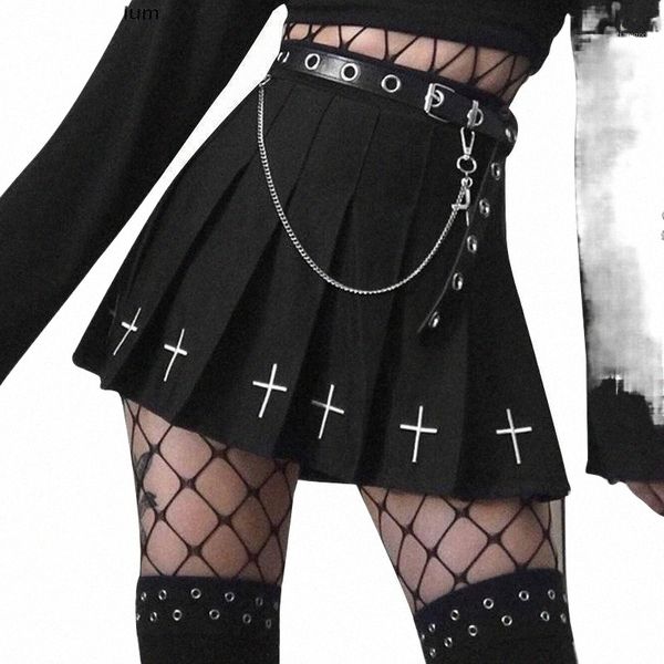 

skirts black punk mini skirt streetwear high waist harajuku rock women pleated costume for goth girl f9in#