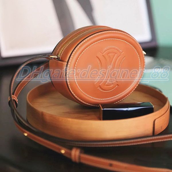

7a quality triomphes round bag luxury designer oval wallet smooth calfskin leather women's men pochette handbags catwalk crossbody mini