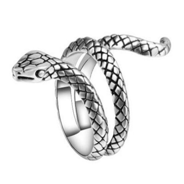 

european and american retro hook tail snake ring couple jewelry simple cobra shape trendy male open spring ring ac112, Silver