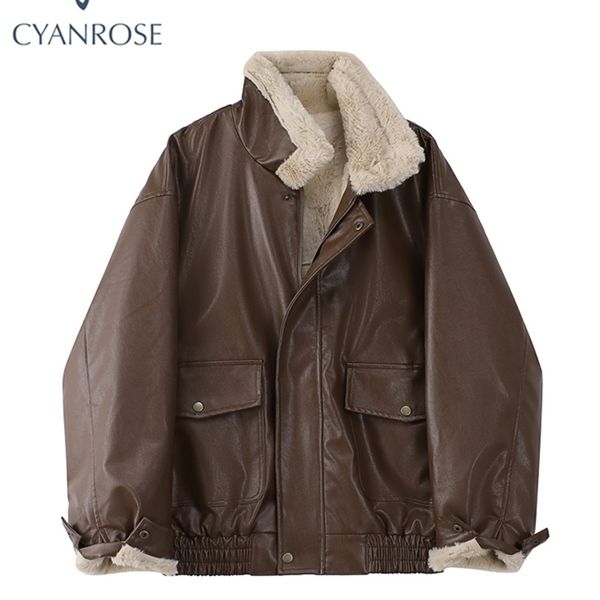 

women's fur faux winter leather jacket long sleeved loose warm lamb wool vintage thickened locomotive lapel female pu motorcycle coat 2, Black