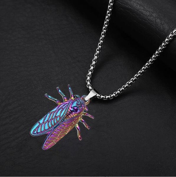 

titanium steel colorful cicada pendant necklace men hip hop fashion jewelry, Silver
