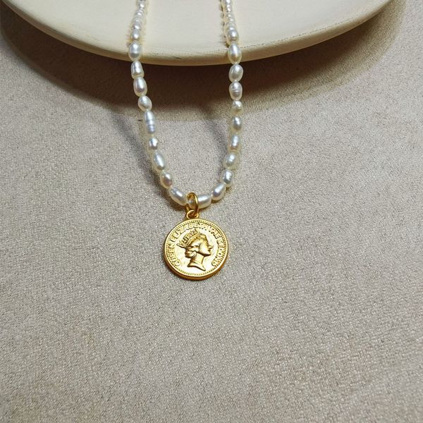 

luxury fresh water pearl queen elizabeth head pendant necklace for gift, Silver