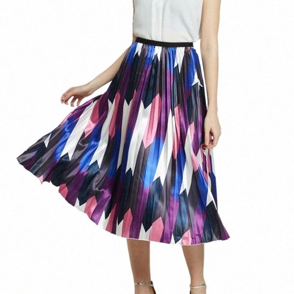 

skirts style elegant rainbow discoloration striped retro women high street a-line pleated midi a1fh#, Black