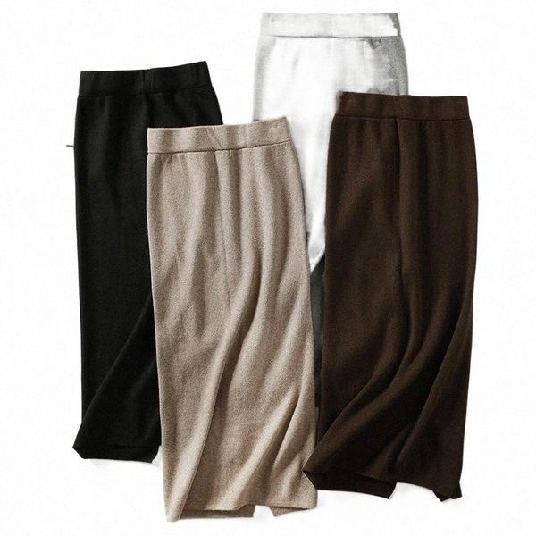 

skirts 2022 autumn and winter women's knitted halfway children's long sculpt body wrap hips under a fork skirt 49gf#, Black