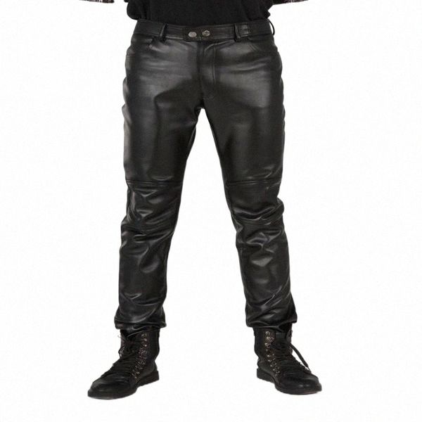 

men's pants wholesale- arrival autumn fashion mens black leather slim fit korea motorcycle trousers winter skinny for man 381 w7bb#