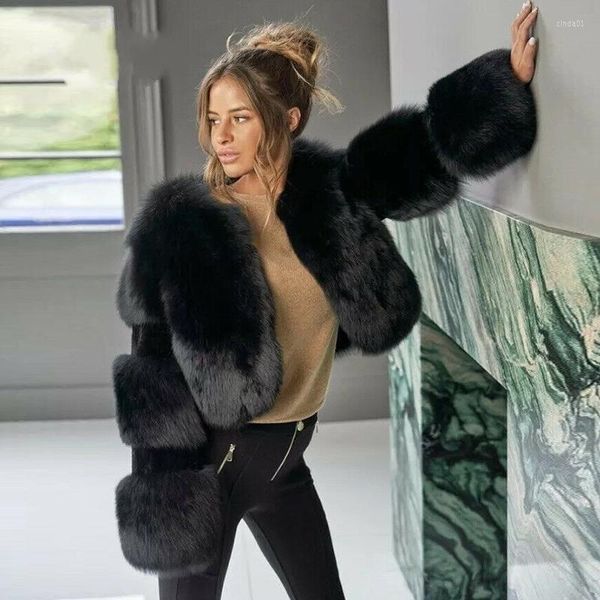 

women's fur winter faux coat women 2022 elegant turn-down collar thick warm fake mink woman jacket 4xl, Black
