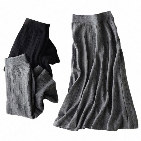 

skirts cashmere long warm winter skirt women high waist wool casual a line pleated 2022 autumn wild e4ws#, Black