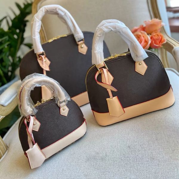 

designer women shoulder bags handbag alma bb shell bag 3 size ladies leather totes hand carry purses chain crossbody wallet alphabet flower, Black;red