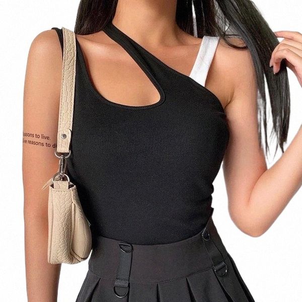 

women's tanks & camis fanco 2021 summer fashion hit color diagonal shoulder strap street vest women 92an#, White