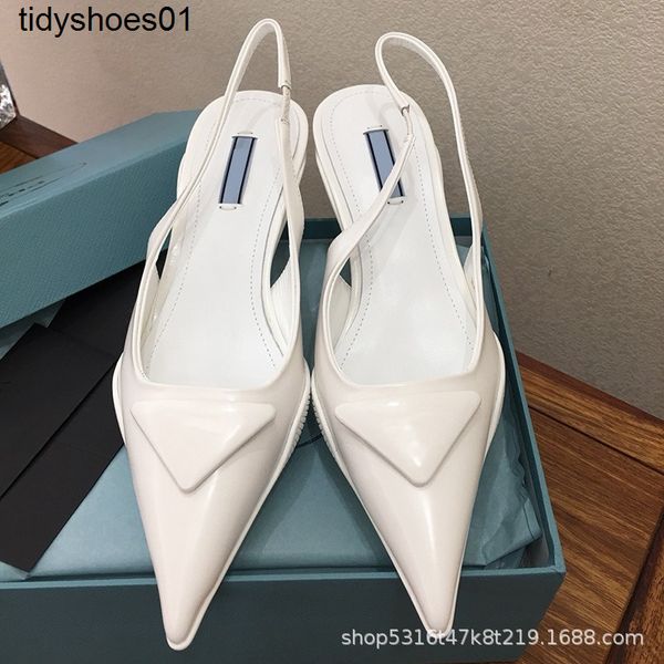 

p family's triangle logo kitten heel pointed high heel sandals new summer 2022 baotou medium heel back balencaigass single shoes for wo, Black