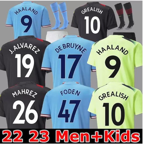 

haaland soccer jersey tee 22 23 de bruyne phillips mans cities grealish sterling ferran mahrez manchesters foden 2022 2023 football shirt un, Black;brown