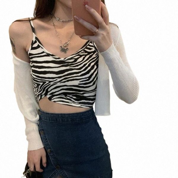 

women's tanks & camis awe-inspiring 2021 zebra pattern small camisole summer wear slim short sleeveless all-match temperament 9194#, White