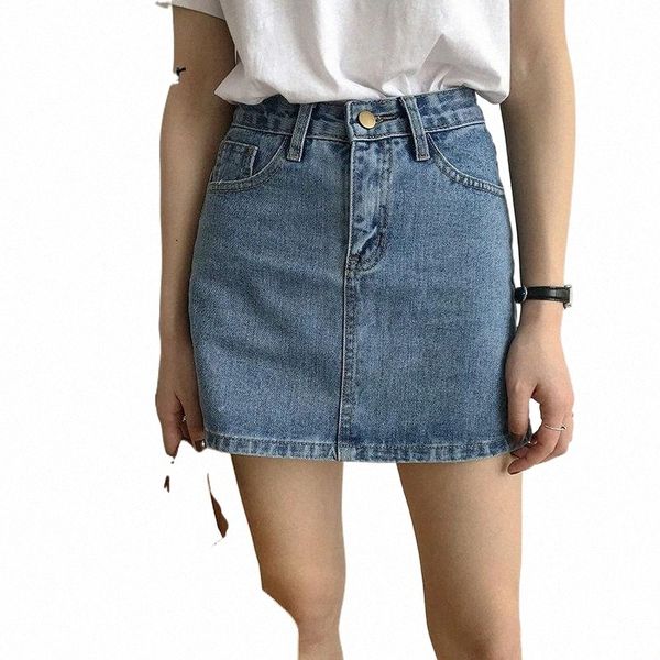 

skirts 2022 denim women's summer korean style blue high waist versatile short skirt b6mz#, Black