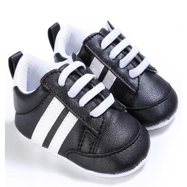 

baby shoes newborn boys sneaker girls two striped first walkers kids toddlers lace up pu leather soft soles sneakers 0-18 months289i