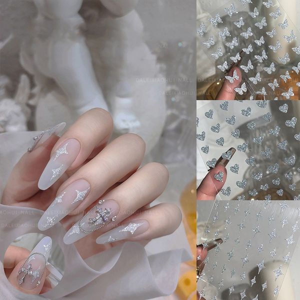 

art & shiny glitter 3d stickers silver powder star design iridescent love heart foils sparkly winter decoration manicures, Black
