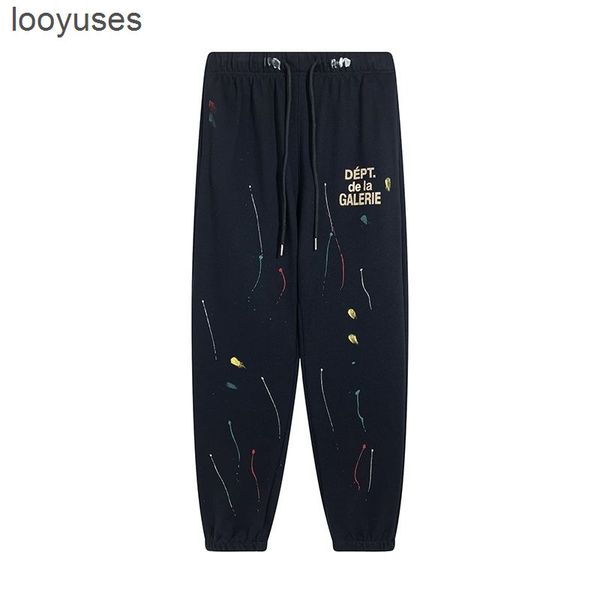 

loose hoodies men's galleryss dept streetwear letter pant ink casual designer graffiti women's autumn winter pants leggings bwtn, Black