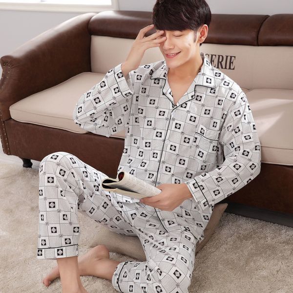 

men's sleepwear pajamas long sleeve summer thin cardigan cover spring and autumn youth middle age plus size loose suit 220920, Black;brown