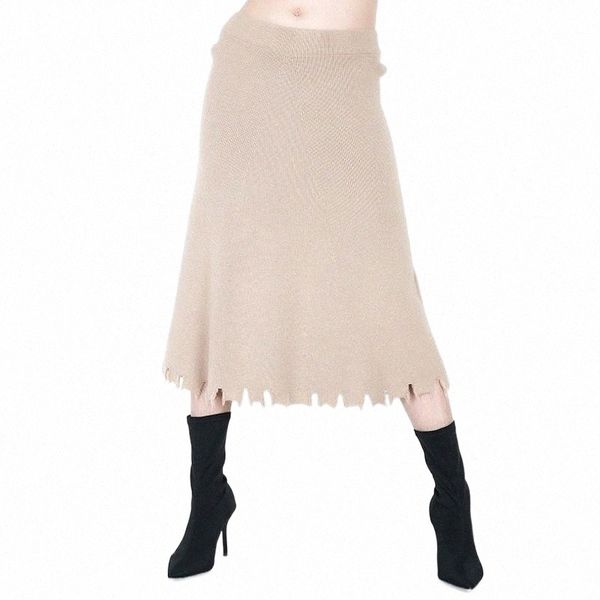 

skirts chicever autumn winter skirt for women elastic high waist irregular hem slim women's knitted fashion elegant clothes tide 51eu#, Black