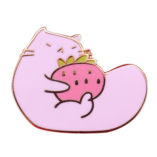 

cartoon cat with strawberry enamel pin cute animal brooch kids gift, Blue