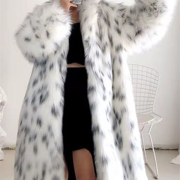 

womens fur faux yitimoky coat women fashion looseleopard print winter female casual thick warm snow midlong outwear 220920, Black