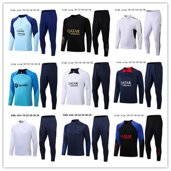 

soccer sets/tracksuits kids tracksuits kits 2022 survetement mbappe benzema soccer training suit lewandowski sergio ramos 22/23 maillot de f, Black