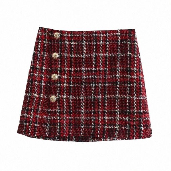 

elina fashion england style a line mini skirts women elegant plaid high waisted skirt front breasted ladies 61ir#, Black
