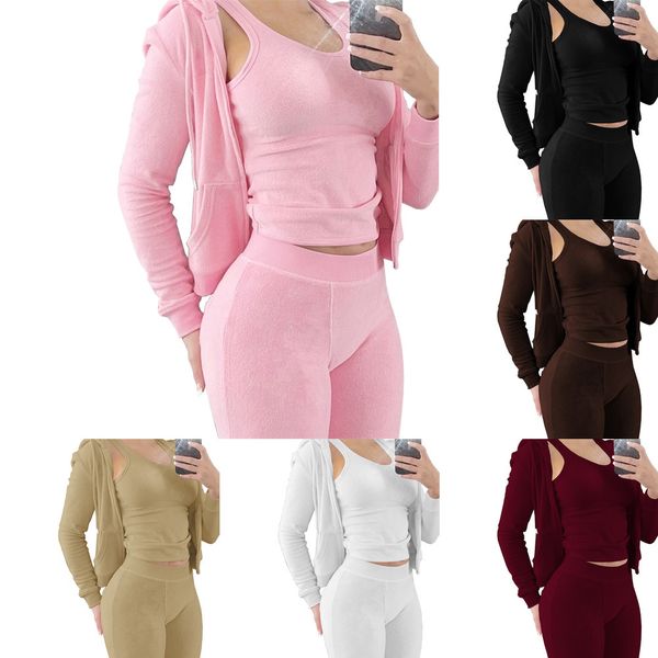 

womens sport tracksuits international station autumn and winter new double-sided cashmere vest hoodie three piece set, Gray