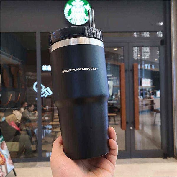 

20oz starbucks frosted black stainless steel straw cup stanley solid color large capacity car portable water cup gift h11021879