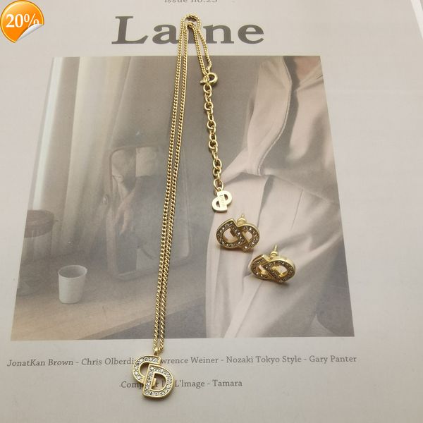 

high-end fashion design women's necklace d home di japan and south korea simple temperament letter cd full diamond clavicle earrings sm, Silver