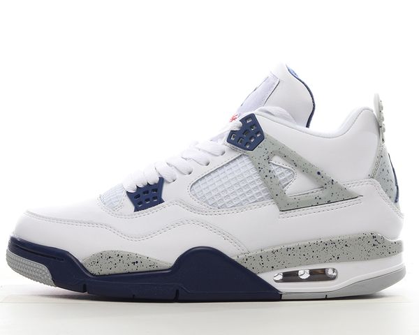 

with box designer jumpman 4s midnight navy basketball shoes 4 white/midnight navy-light smoke grey-fire red outdoor running trainers sports, Black