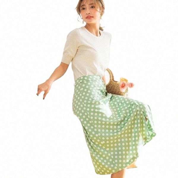 

skirts korobov korean high waist hip dot print a line skirt women summer 2022 holiday beach style retro jupe femme green faldas n1n8#, Black