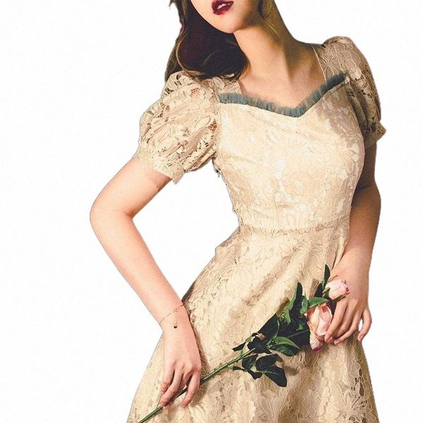 

casual dresses 2022 court retro style dress women bowknot a-line elegant lace fairy high waist french vintage wedding events b3ji#, Black;gray