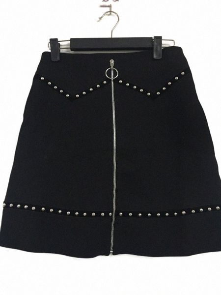 

skirts women skirt 2022 autumn and winter velvet rivet decorated front zipper pencil m1eb#, Black