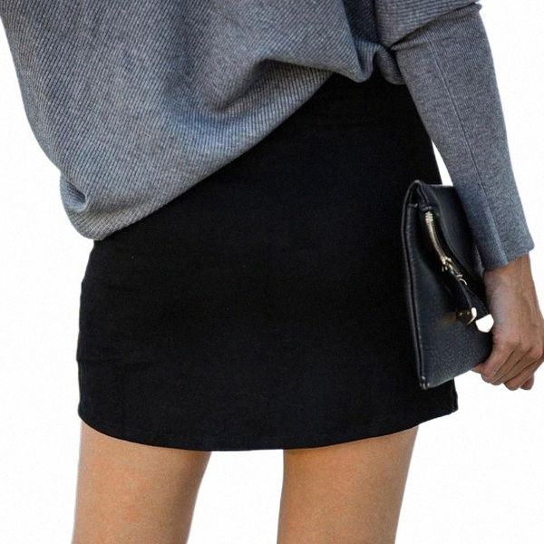 

skirts women suede pencil skirt cross high waist bodycon fashion short js26 f3q4#, Black