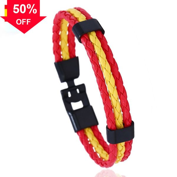 

designer bracelets latest world cup woven flag color leather jewelry gift handmade national commemorative fan, Black