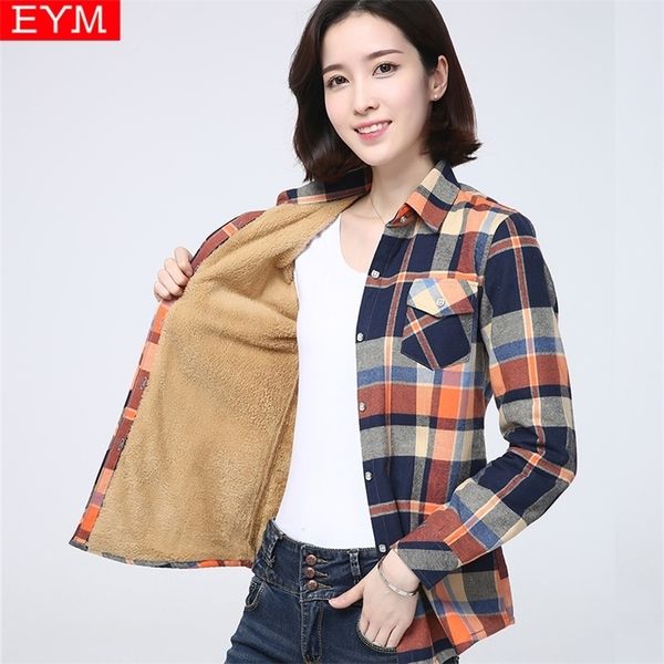 

women's jackets winter warm women plus velvet thicke plaid shirt style coat jacket brand woman clothes fleece female casual outerwear, Black;brown