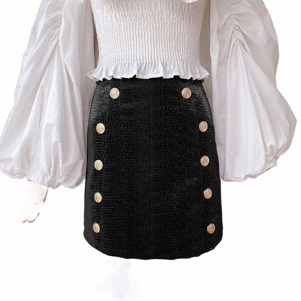 

skirts double-breasted metal buckle skirt women 2022 autumn design sense leather 0917 x8hh#, Black