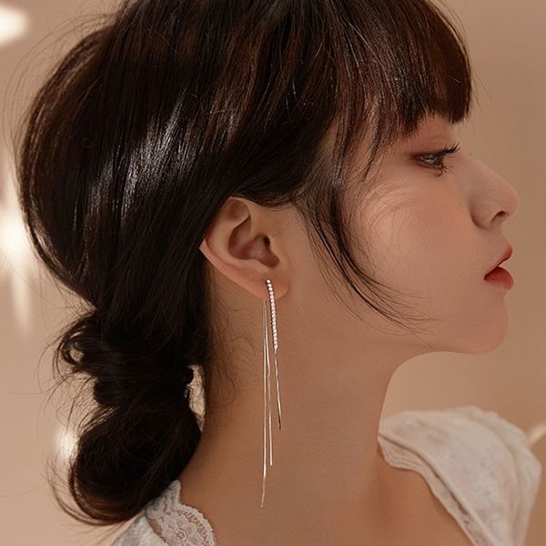 

charm fashion women s jewelry 925 sterling silver zircon tassel earrings shiny simple wedding accessories 220920, Golden
