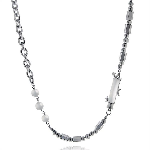 

original new jade collarbone chain necklaces trend niche hip-hop stitching simple titanium steel couple fashion all-match jewelry, Silver