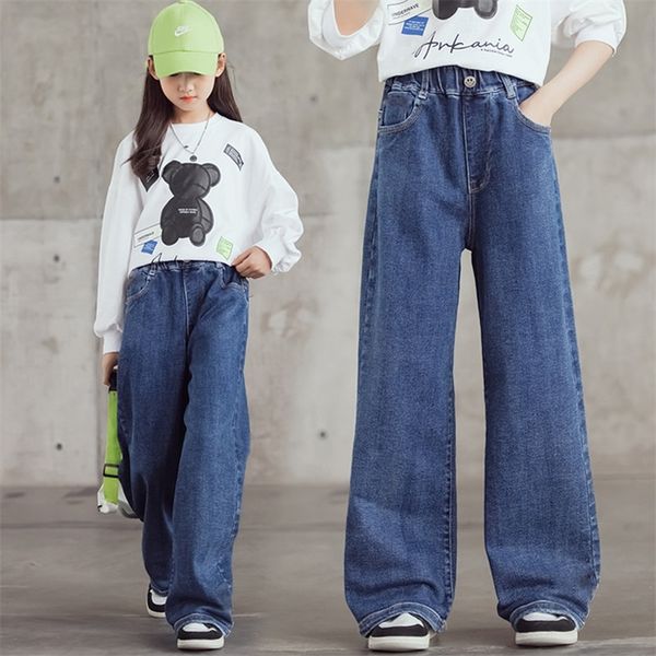 

jeans autumn teen girls jeans high waisted wide leg pants children's loose korean blue denim pants casual style trousers clothes 220919