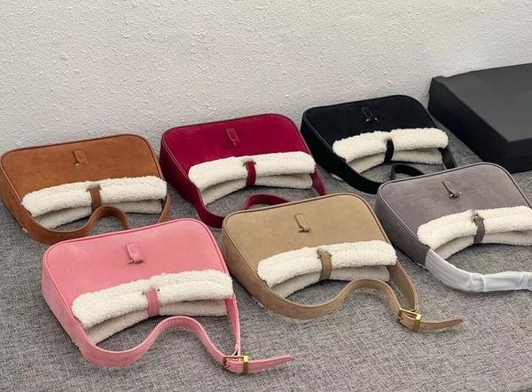 

women lamb woolunderarm bag clutch handbag purse tote bags leather handle brand letters shoulder hobo solid color wallets