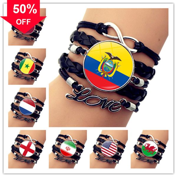 

designer bracelets latest world cup 2022 qatar time woven for men and women 32 national flag handwear souvenir, Black