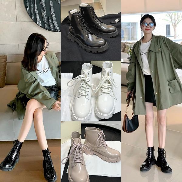 

chunky heels boot women alexander ankle boot platform lace up short vintage military inspired combat boots patent leather black white snow b