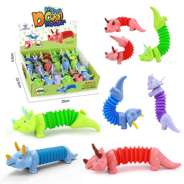 

2022 new toy anti-stress fun and changeable children's telescopic elastic tube spring dinosaur diy warping sensory toys