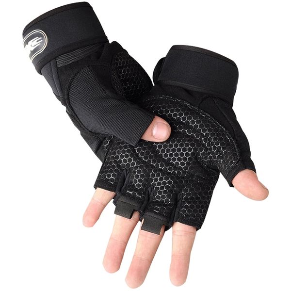 

sports gloves men fitness heavyweight training bodybuilding half finger nonslip extended wrist support weightlifting 220919, Black