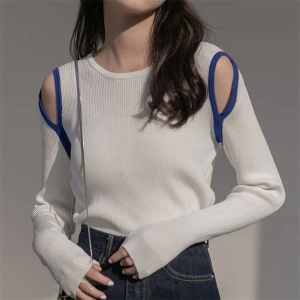 

women's sweaters lucyever off shoulder knitted sweater women autumn round neck hollow out pullovers woman korean long sleeve jumper lad, White;black
