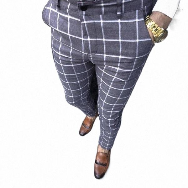 

men's pants 2022 men dress pant plaid business casual slim fit pantalon a carreau homme classic vintage check suit trousers wedd i19t#, Black