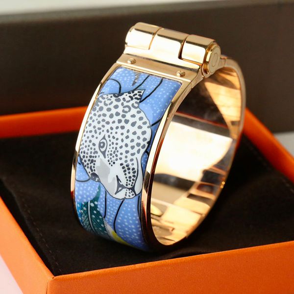 

enamel clic bangle for women charm bracelets 20mm middle size snap-fastener blue leopard, Golden;silver